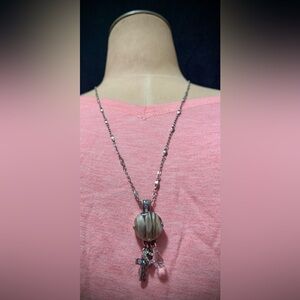 Mariana Long Statement Necklace – Cross, Heart & Crystal Drop – 31”